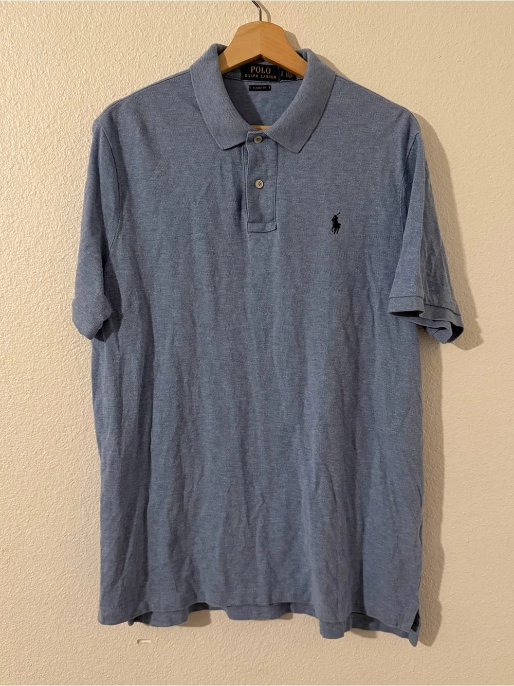 Ralph Lauren Men’s Heather Light Blue Polo Shirt Embroidered Pony Size Large